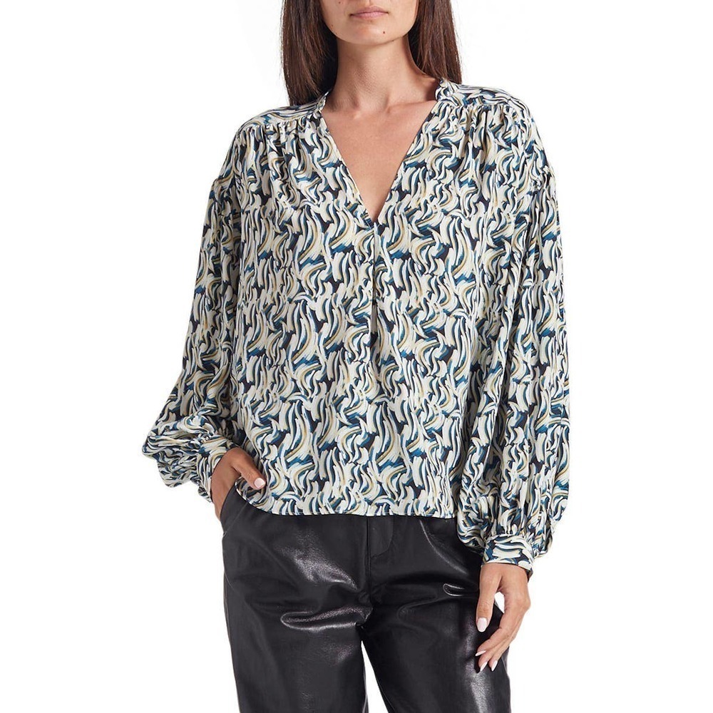 JOIE Lasha Silk Blouse Top Long Sleeve In Caviar Multi Vibrant Size M NWT